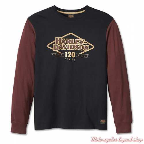 Tee-shirt Colorblock 120th Anniversary Harley-Davidson hommemanches longues, noir, rouge, coton, 96569-23VM