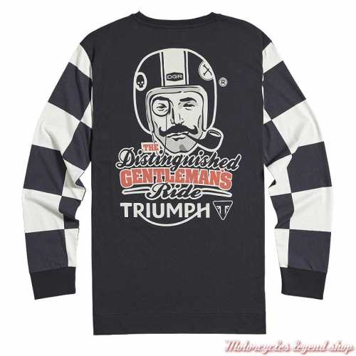 Tee-shirt Humphrey Triumph homme, manches longues damier, noir, blanc, coton, dos, MTLS2369