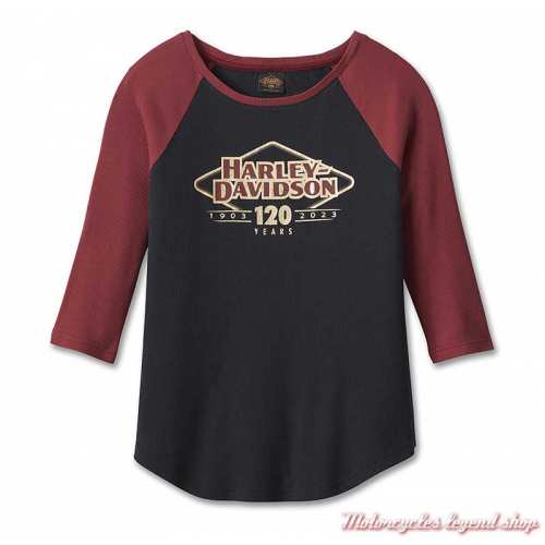 Tee-shirt Diamond Colorblock 120th Anniversary Harley-Davidson femme, noir et rouge, coton, modal, manches 3/4, 96682-23VW