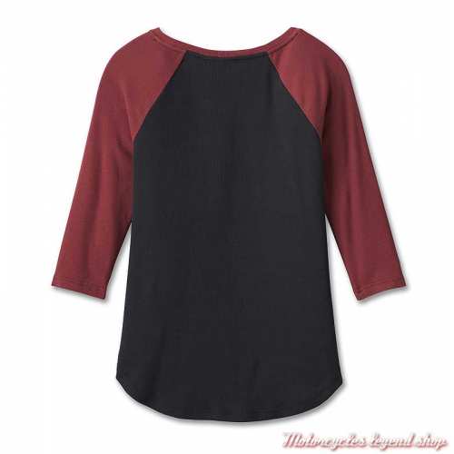 Tee-shirt Diamond Colorblock 120th Anniversary Harley-Davidson femme, noir et rouge, coton, modal, manches 3/4, dos, 96682-23VW