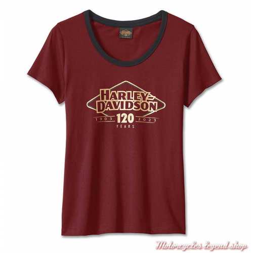 Tee-shirt Diamond Scoopneck 120th Anniversary Harley-Davidson femme, rouge, coton, manches courtes, 96695-23VW