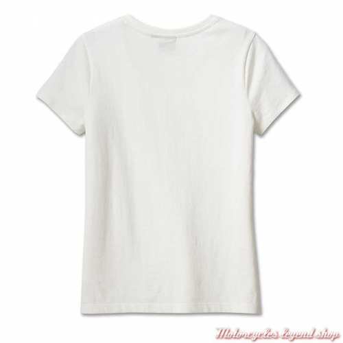 Tee-shirt Speedbird 120th Anniversary blanc Harley-Davidson femme, col V, manches courtes, coton, dos, 96698-23VW