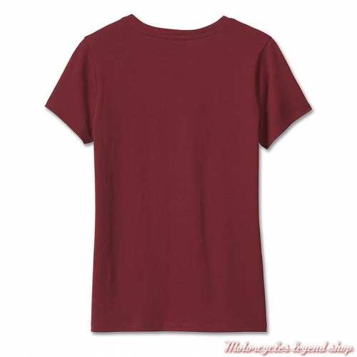 Tee-shirt Speedbird 120th Anniversary rouge Harley-Davidson femme, col V, manches courtes, coton, dos, 96699-23VW