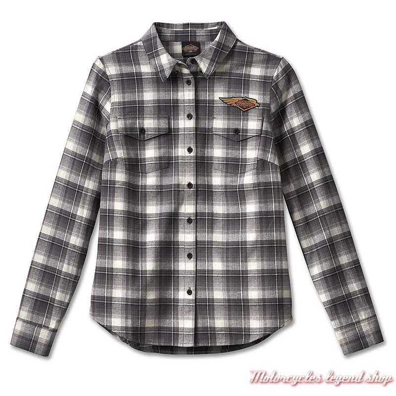 Chemise à carreaux Retro Flannel 120th Anniversary Harley-Davidson femme, noir, blanc, coton, brodée, 96745-23VW 