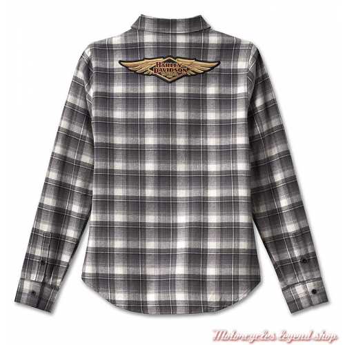 Chemise à carreaux Retro Flannel 120th Anniversary Harley-Davidson femme, noir, blanc, coton, brodée, dos, 96745-23VW