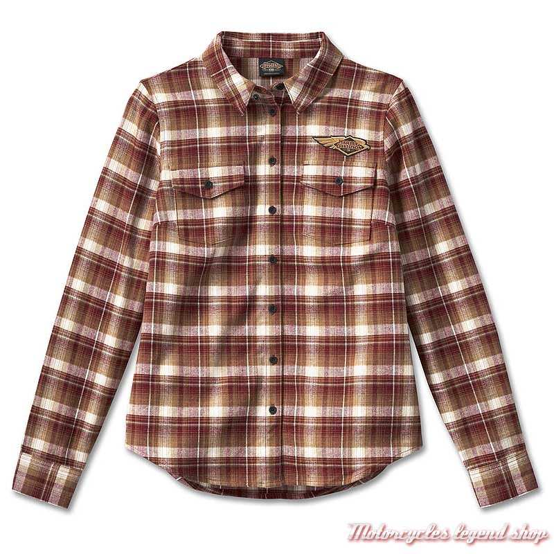 Chemise Retro Flannel 120th Anniversary Harley-Davidson femme, rouge, blanc, coton, brodée, 96746-23VW 