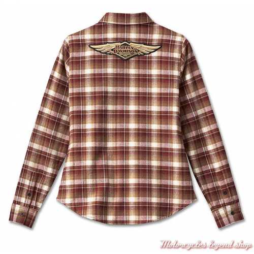 Chemise Retro Flannel 120th Anniversary Harley-Davidson femme, rouge, blanc, coton, brodée, dos, 96746-23VW 