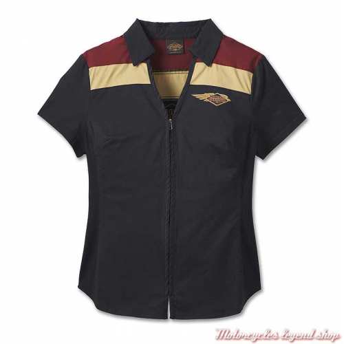 Chemisier Elemental 120th Anniversary Harley-Davidson femme, zippée, manches courtes, noir, rouge, beige, coton, 96749-23VW