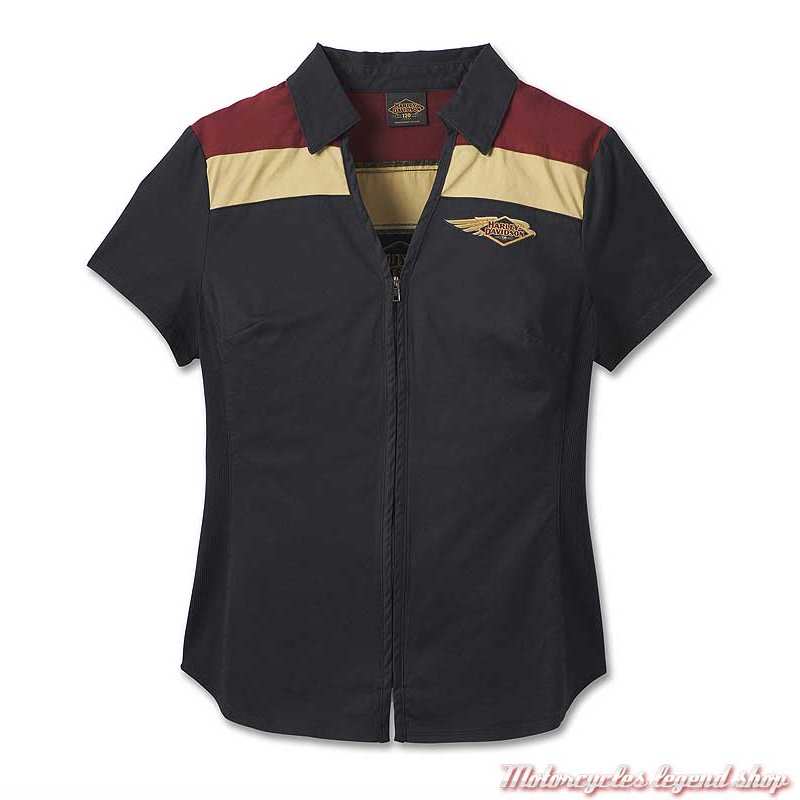 Chemisier Elemental 120th Anniversary Harley-Davidson femme, zippée, manches courtes, noir, rouge, beige, coton, 96749-23VW