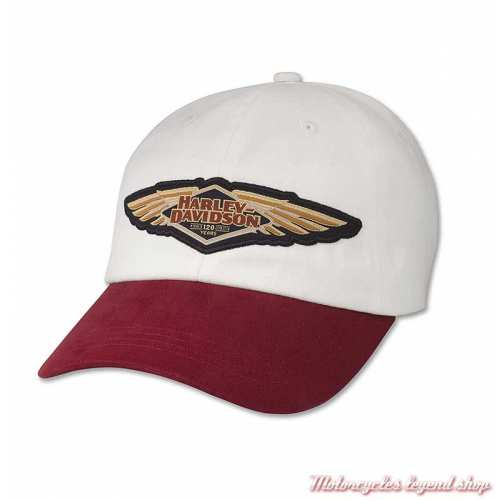 Casquette colorblock 120th Anniversary Harley-Davidson femme, blanc et rouge, coton, réglable, 97757-23VW