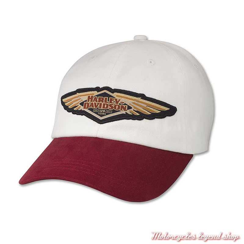 Casquette colorblock 120th Anniversary Harley-Davidson femme, blanc et rouge, coton, réglable, 97757-23VW