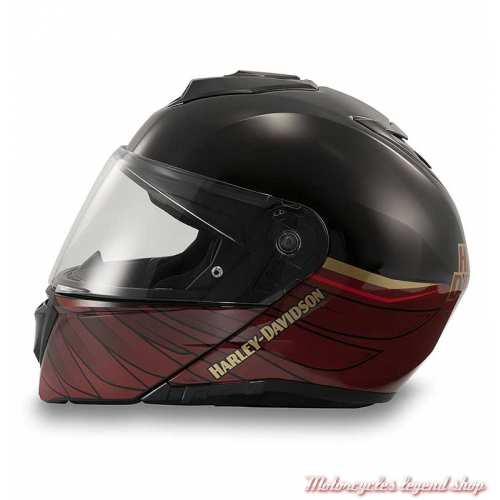 Casque modulable Capstone 120th Anniversary Harley-Davidson, noir brillant, rouge, doré, profil, 97176-23VX