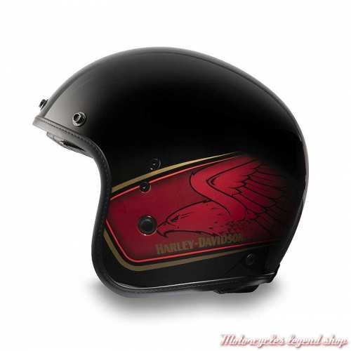 Casque Jet 120th Anniversary noir Harley-Davidson, noir brillant, rouge, doré, profil, 97222-23EX 