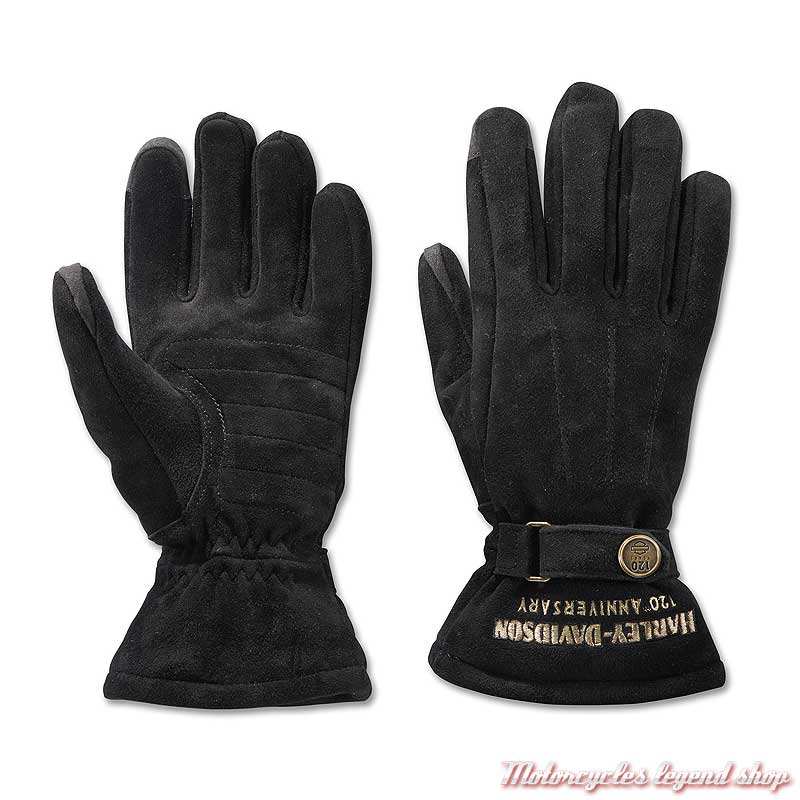 Gants cuir suédé 120th Anniversary Harley-Davidson femme, noir, homologués, 97216-23VW