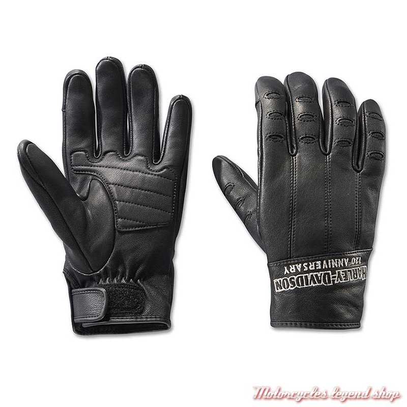 Gants cuir 120th Anniversary Harley-Davidson homme, noir, homologués, 97203-23VM