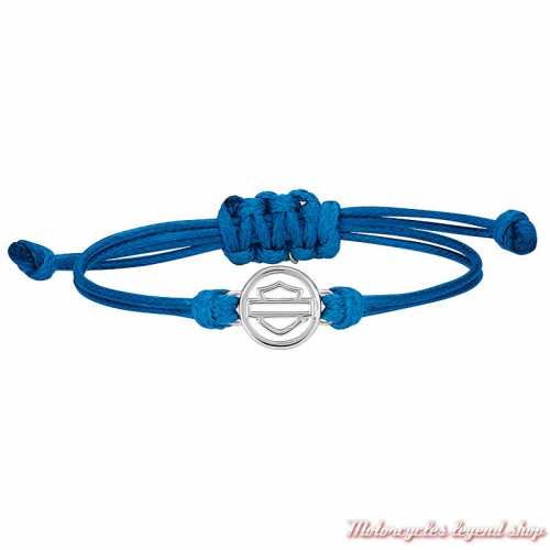 Bracelet cordon Harley-Davidson femme, cordon bleu réglable, HDB0407