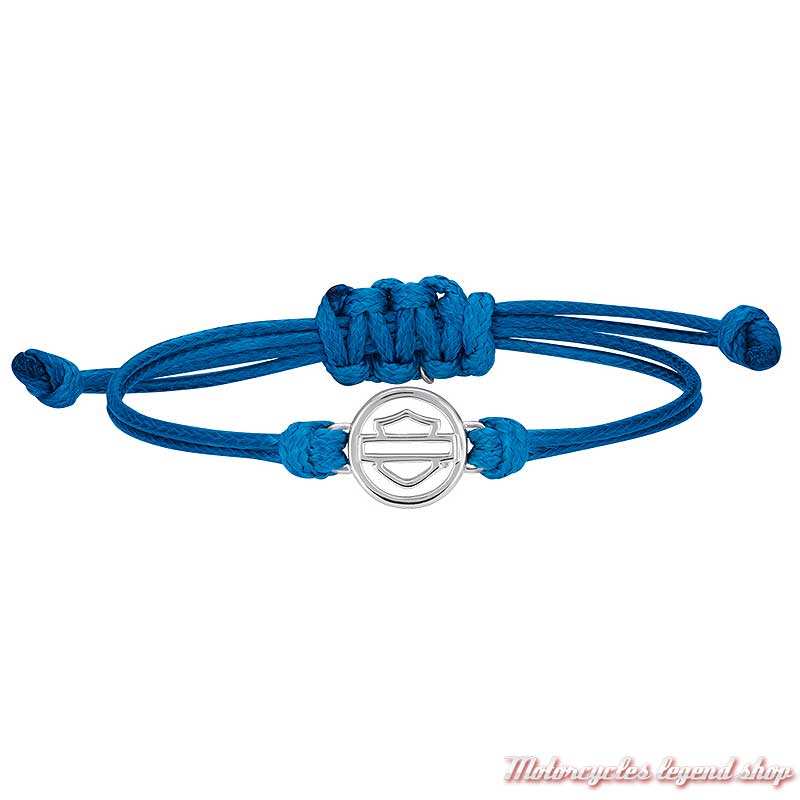Bracelet cordon Harley-Davidson femme, cordon bleu réglable, HDB0407