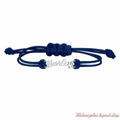 Bracelet cordon Harley-Davidson femme, cordon bleu foncé réglable, HDB0418