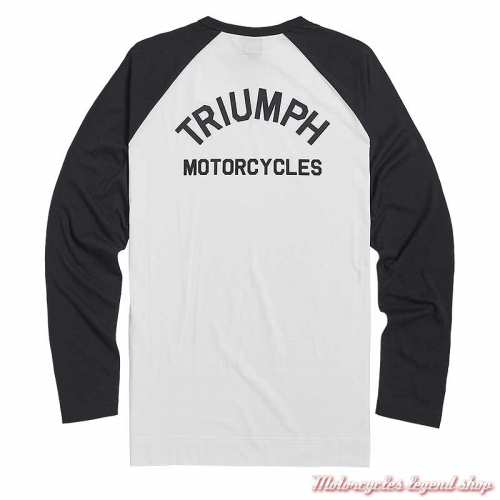 Tee-shirt Blackwell blanc/noir homme Triumph, manches longues raglan, coton, dos, MTLS2336