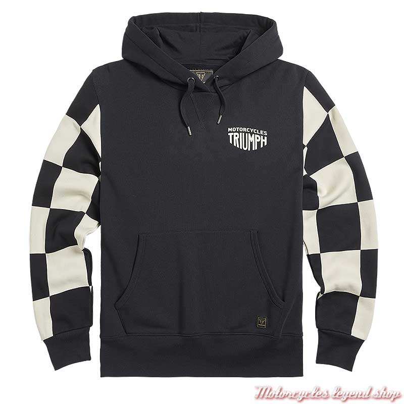 Sweatshirt Haytham noir/blanc homme Triumph, à capuche, manches damier, coton, MSWS2332