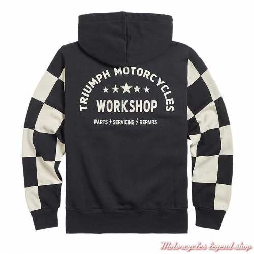 Sweatshirt Haytham noir/blanc homme Triumph, à capuche, manches damier, coton, dos, MSWS2332