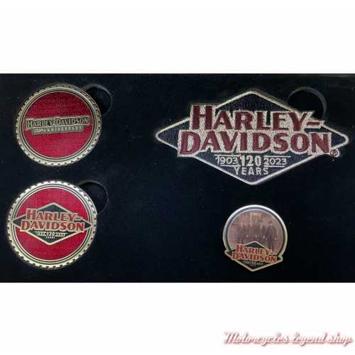 Coffret collector 120th Anniversary Harley-Davidson, 2 coins, 1 pins, 1 patch, détail, 8015411