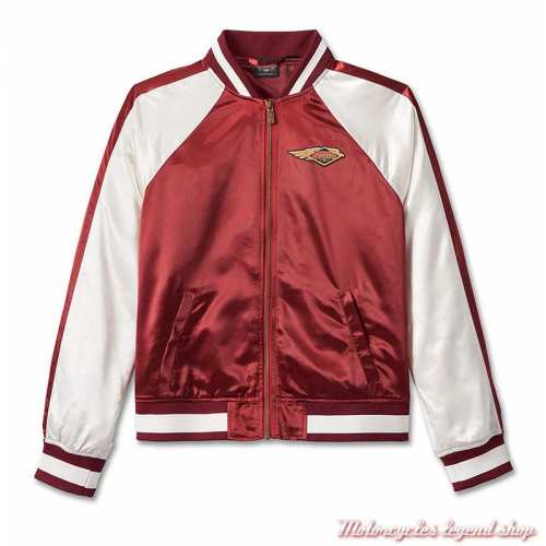 Blouson classic Bomber 120th Anniversary Harley-Davidson femme, rouge merlot, blanc, satin polyester, 97449-23VW