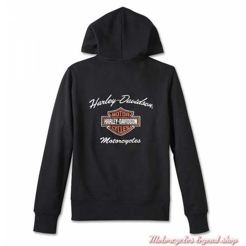 Sweatshirt Special Bar &amp; Shield zippé Harley-Davidson femme, à capuche, noir, brodé, coton, poly, dos, 99049-23VW