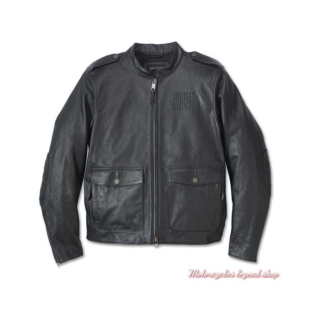 Veste Harley Davidson homme en cuir noir, XL