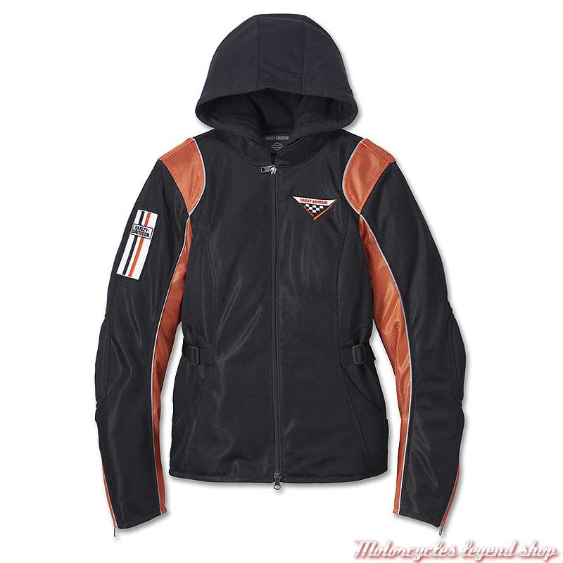 Blouson Cora mesh 3 en 1 Harley-Davidson femme, noir, orange, polyester, sweat, 98144-23EW
