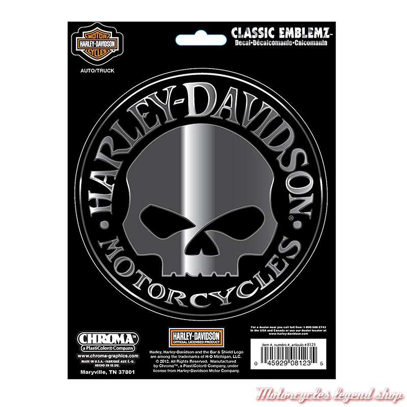 Sticker Willie G. Skull Chrome Harley-Davidson, 13.5 cm, CG8123 