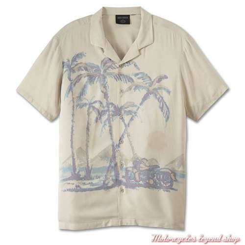 Chemisette Desert Aloha Harley-Davidson homme, rayonne, imprimé hawai palmiers, écru, 96869-23VM