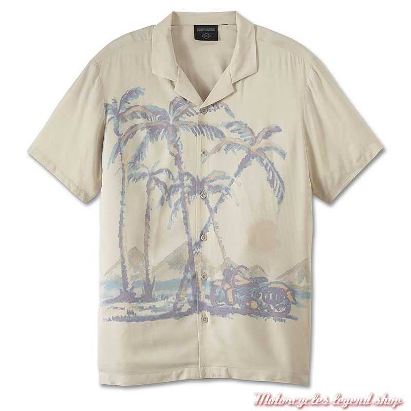 Chemisette Desert Aloha Harley-Davidson homme, rayonne, imprimé hawai palmiers, écru, 96869-23VM