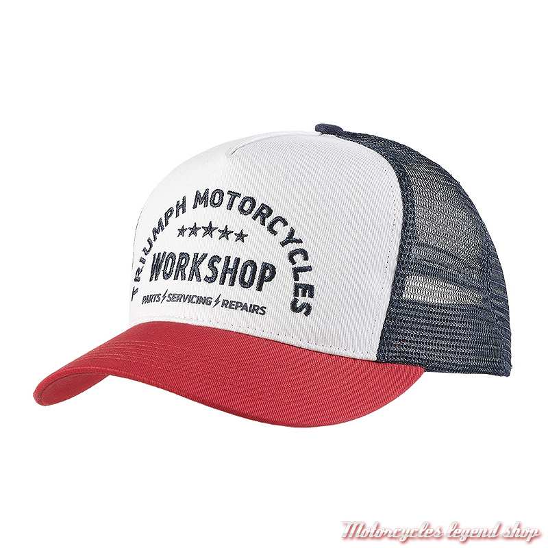 Casquette Workshop blanc/navy/rouge Triumph, arrière filet, réglable, MCAS2353