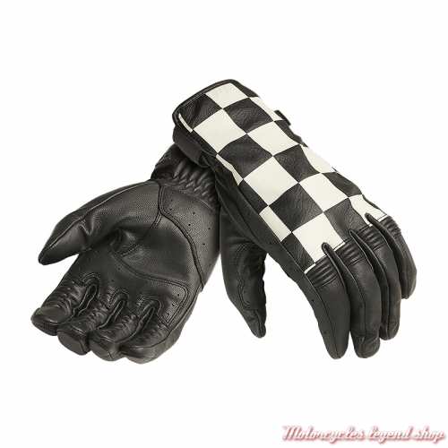 Gants cuir Checkerboard Triumph, damier noir et blanc, MGVS2348
