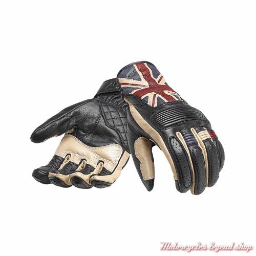 Gants cuir Flag Triumph, noir, beige, Union Jack couleur, MGVS17303