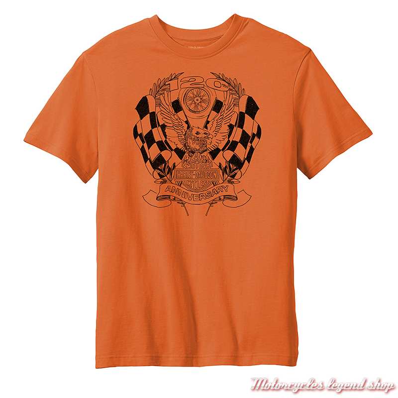Tee-shirt orange 120th Anniversary Harley-Davidson homme, manches courtes, coton, 96839-23VM
