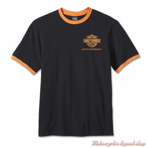 Tee-shirt Ringer 120th Anniversary Harley-Davidson homme, noir orange, manches courtes, Racing, coton, maille, 96834-23VM