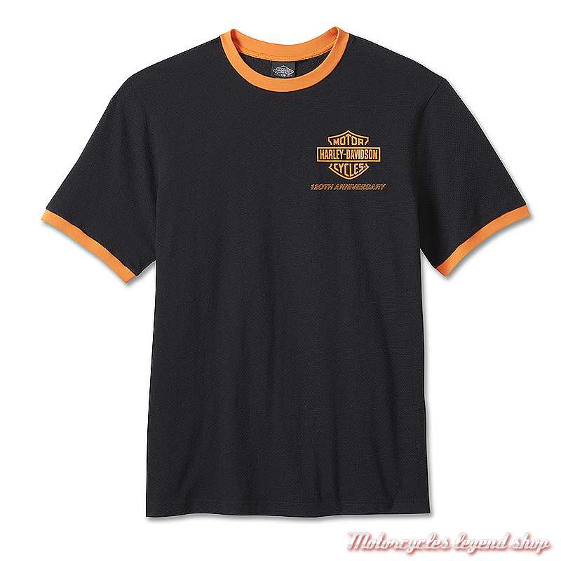 Tee-shirt Ringer 120th Anniversary Harley-Davidson homme, noir orange, manches courtes, Racing, coton, maille, 96834-23VM