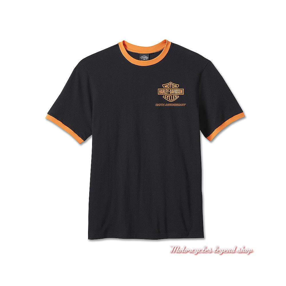 Tee-shirt Ringer 120th Anniversary Harley-Davidson homme, noir orange, manches courtes, Racing, coton, maille, 96834-23VM