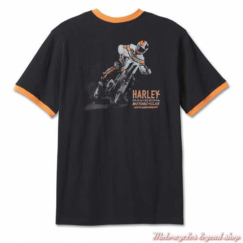 Tee-shirt Ringer 120th Anniversary Harley-Davidson homme, noir orange, manches courtes, Racing, coton, maille, dos, 96834-23VM