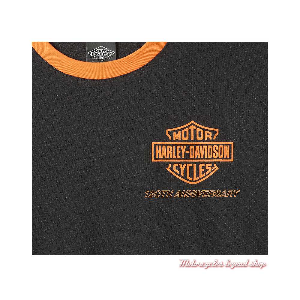 Tee-shirt Ringer 120th Anniversary Harley-Davidson homme, noir orange, manches courtes, Racing, coton, détail maille, 96834-23VM