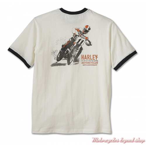 Tee-shirt Ringer 120th Anniversary Harley-Davidson homme, blanc, noir, manches courtes, Racing, coton, maille, dos, 97547-23