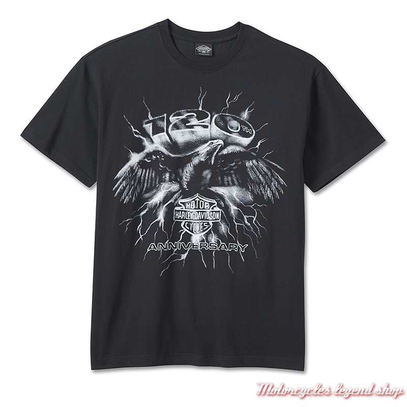 Tee-shirt Eagle 120th Anniversary Harley-Davidson homme, noir, coton, manches courte, 96829-23VM