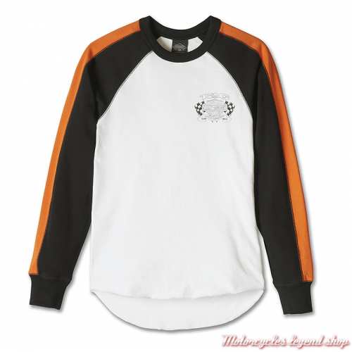 Tee-shirt 120th Anniversary Harley-Davidson femme, manches longues raglan, blanc, noir, orange, coton, 97464-23VW