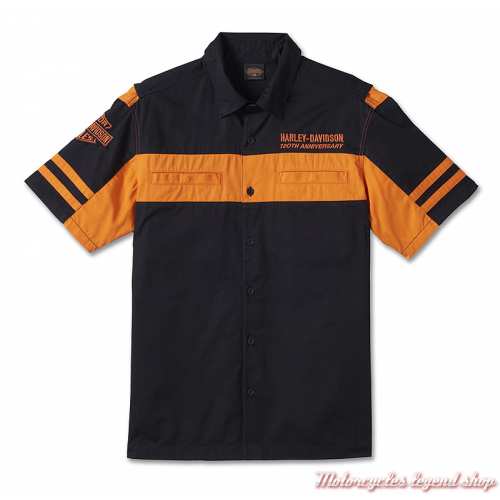 Chemisette Racing Colorblock 120th Anniversary Harley-Davidson homme, noir, orange, coton, 96872-23VM