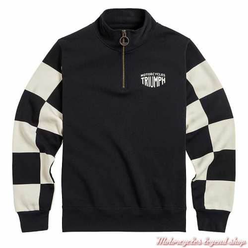Sweatshirt Prewitt noir/blanc homme Triumph, col zippé, manches damier, coton, MSWS2330