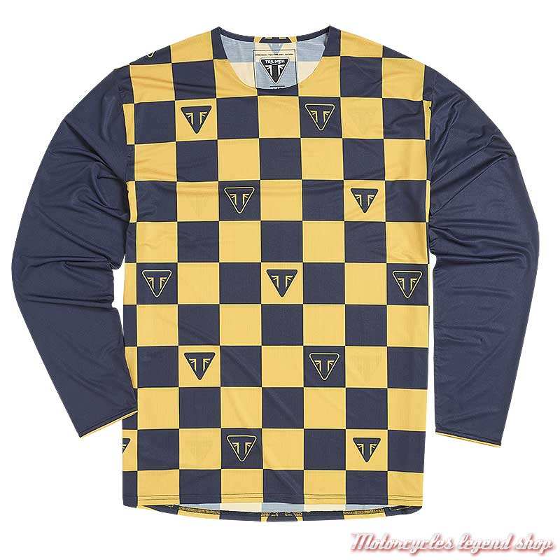 Maillot Austin damier navy/jaune homme Triumph, manches longues, polyester, MTLS2317