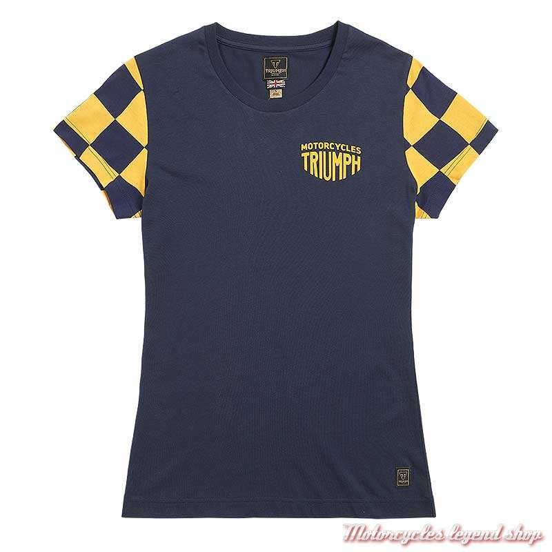 Tee-shirt Marie damier navy/jaune femme Triumph, manches courtes, coton, MTSS2321