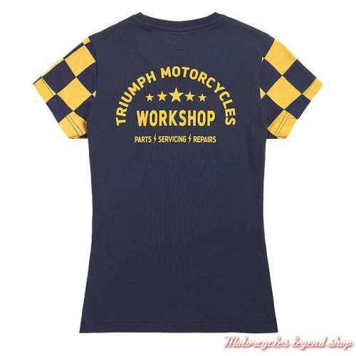 Tee-shirt Marie damier navy/jaune femme Triumph, manches courtes, coton, dos, MTSS2321